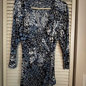 Charter Club Blue and White Geometric Top